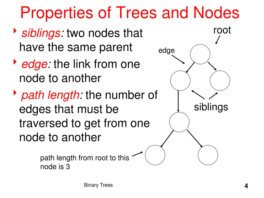 properties of trees and nodes siblings two nodes