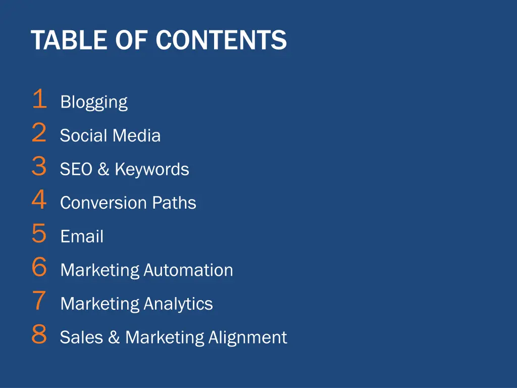 table of contents