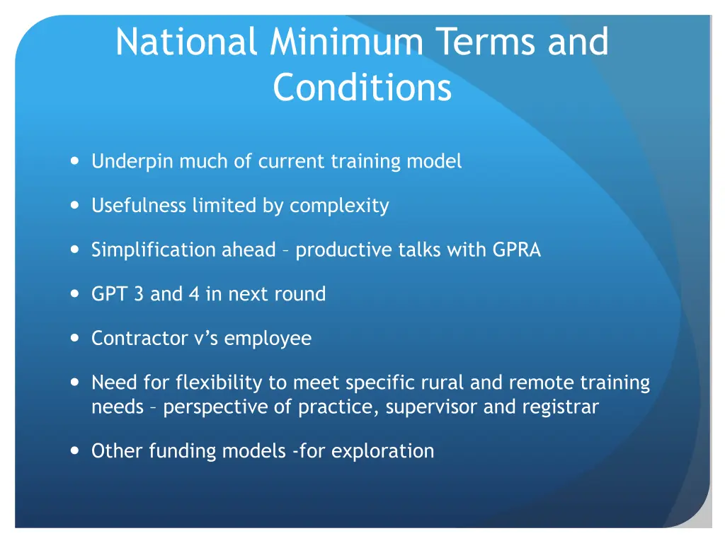 national minimum terms and conditions