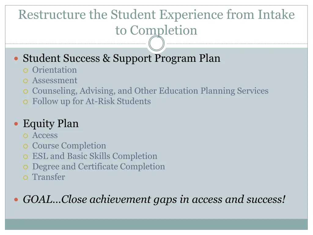 restructure the student experience from intake