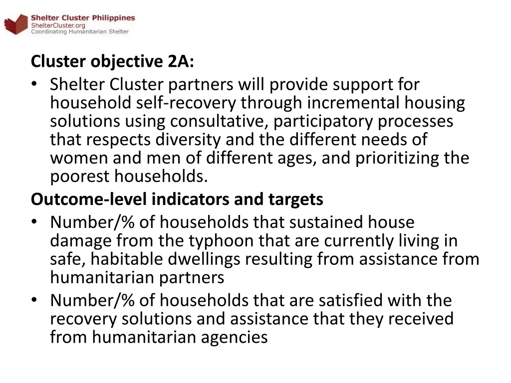 cluster objective 2a shelter cluster partners