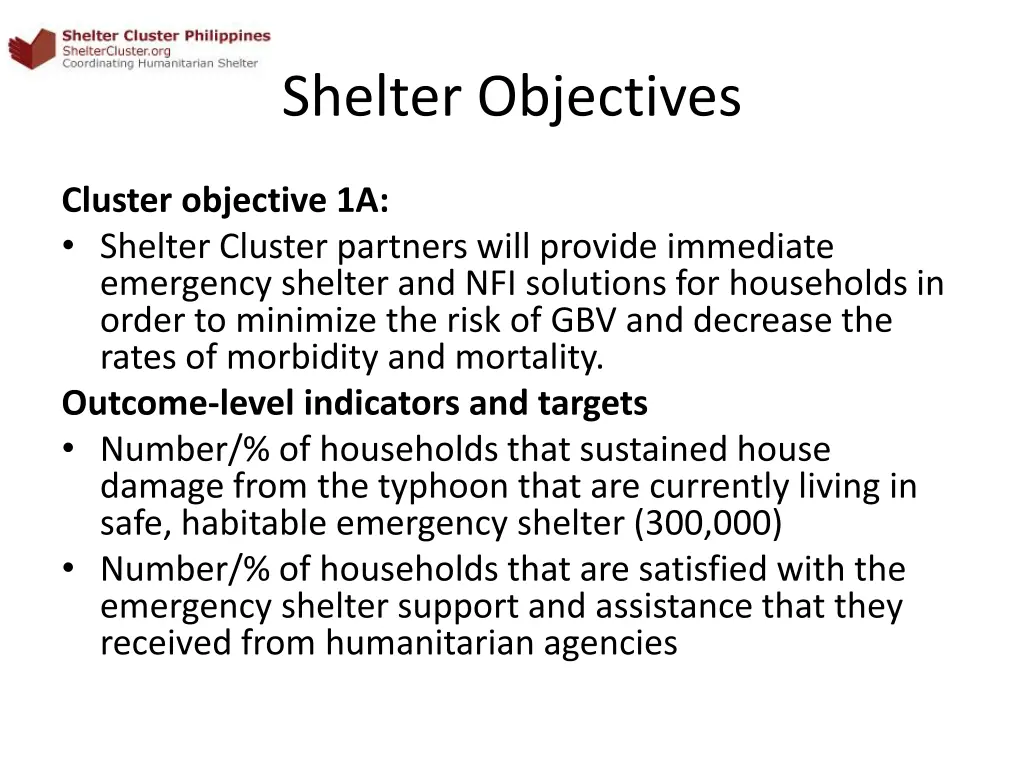 shelter objectives