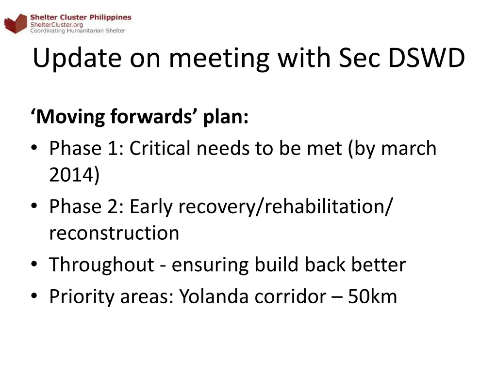 update on meeting with sec dswd