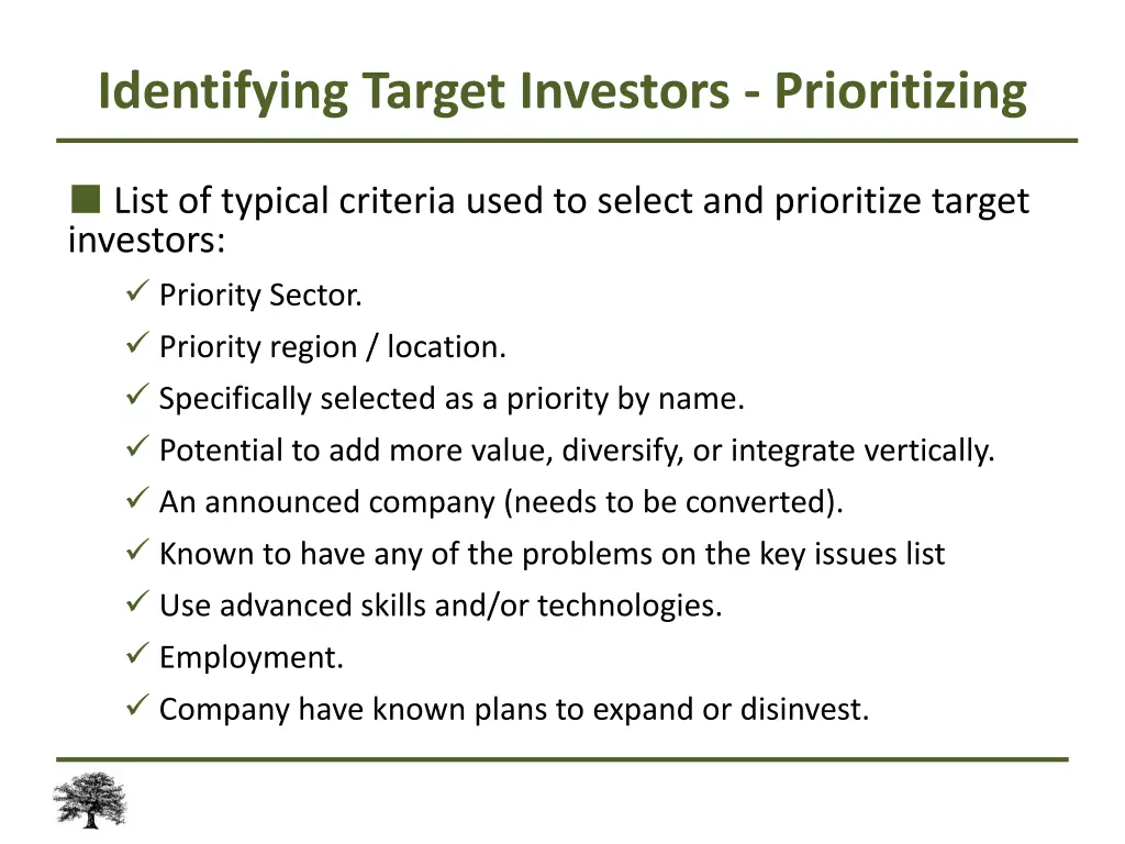 identifying target investors prioritizing