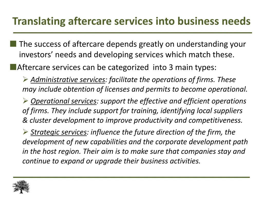 translating aftercare services into business needs