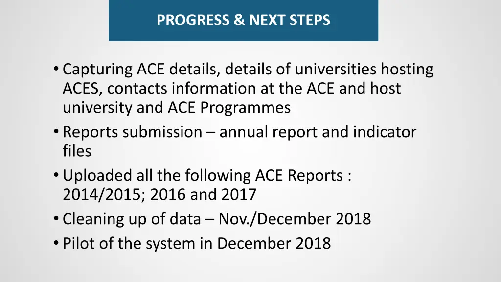 progress next steps
