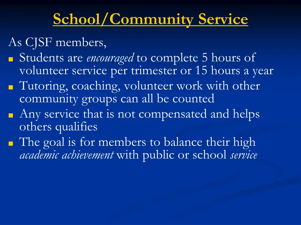 school community service as cjsf members students