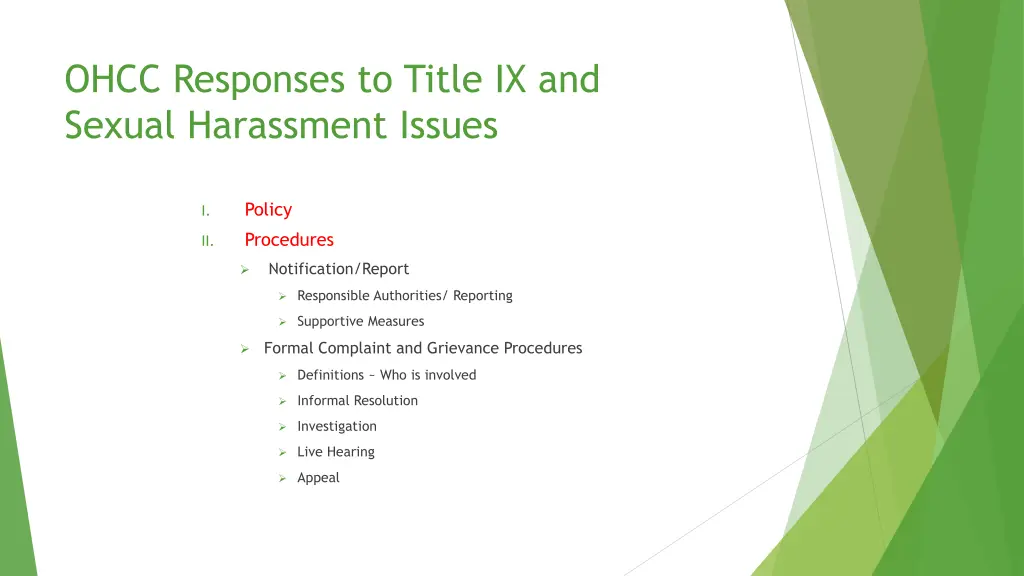 ohcc responses to title ix and sexual harassment