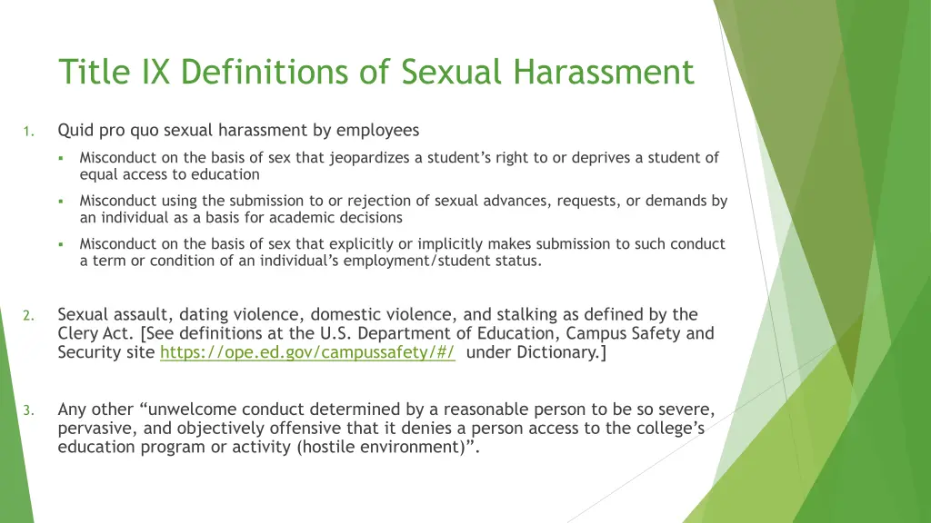 title ix definitions of sexual harassment