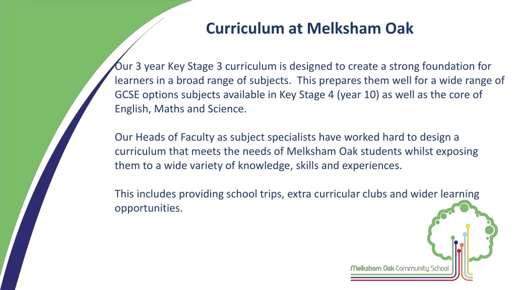 curriculum at melksham oak