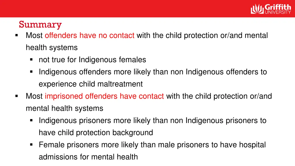 summary most offenders have no contact with
