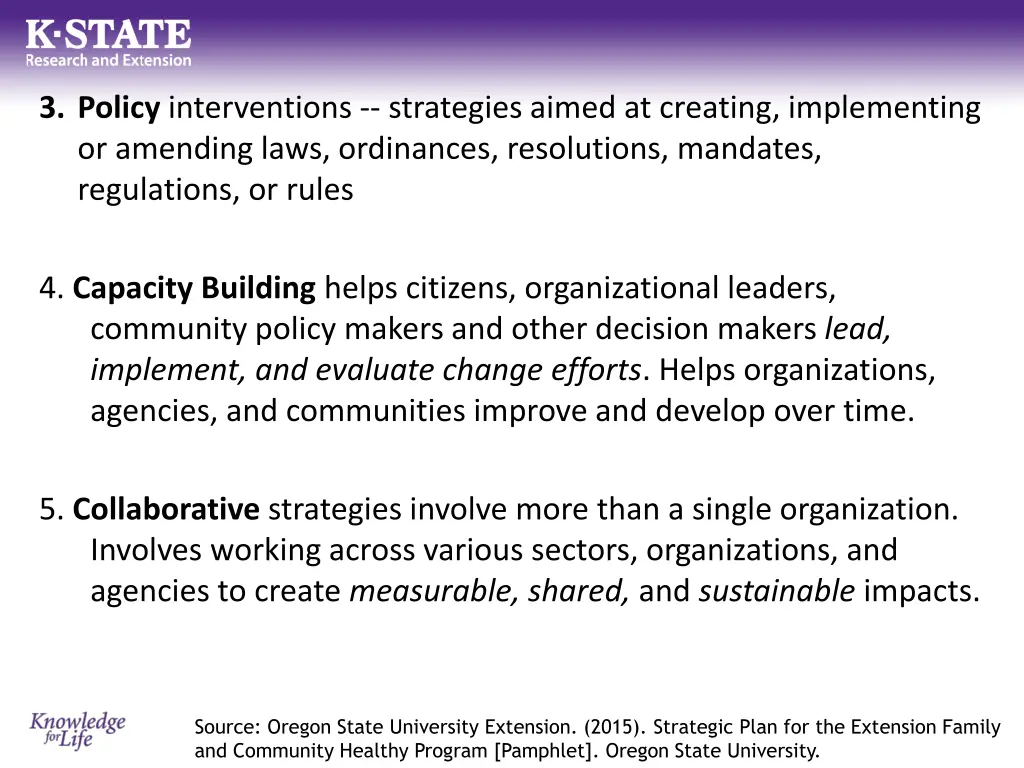 3 policy interventions strategies aimed