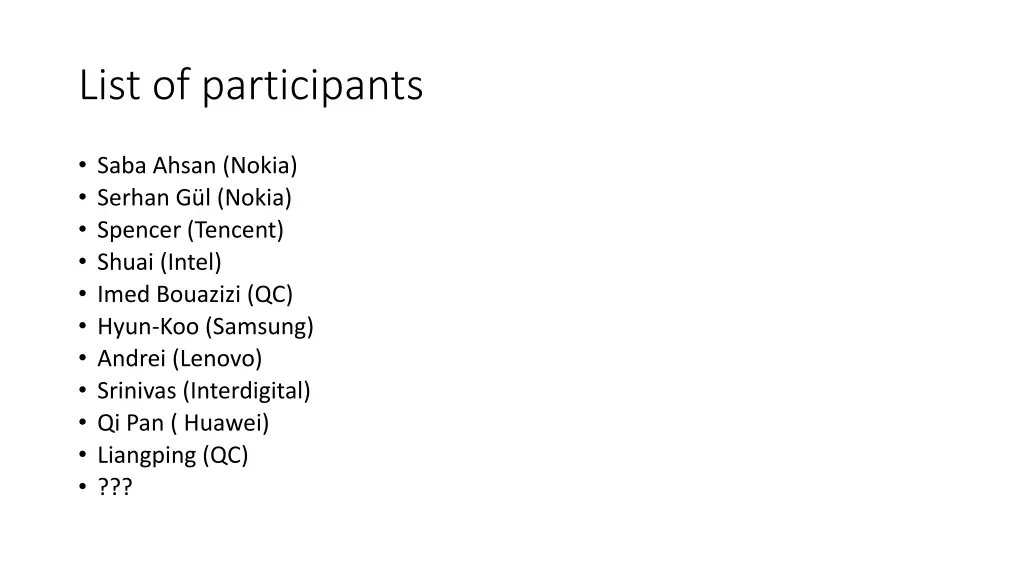 list of participants
