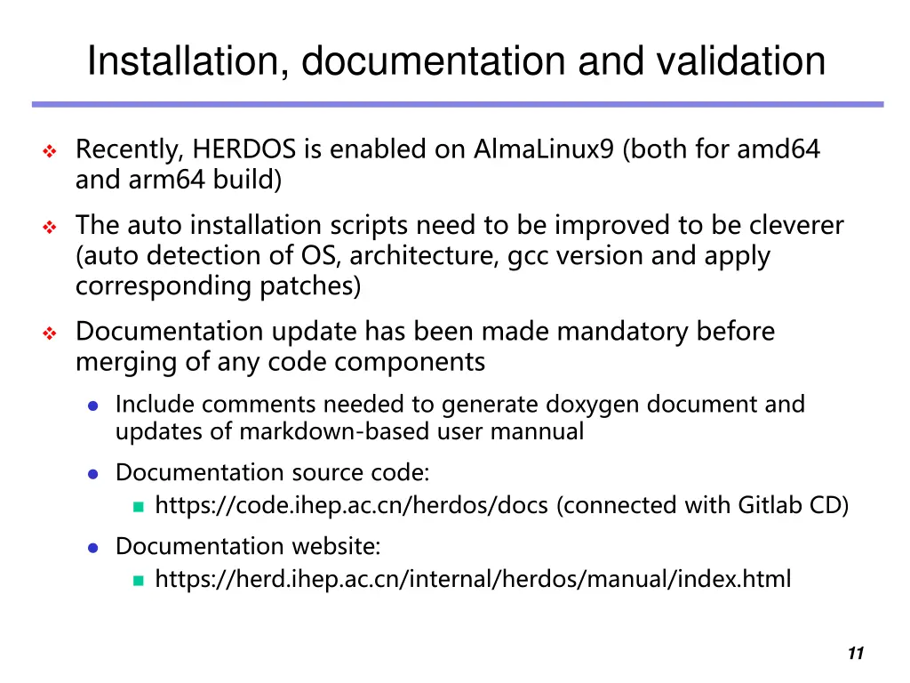 installation documentation and validation