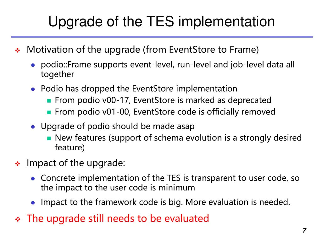 upgrade of the tes implementation 1