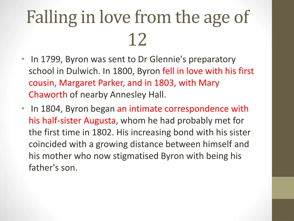 falling in love from the age of 12 in 1799 byron