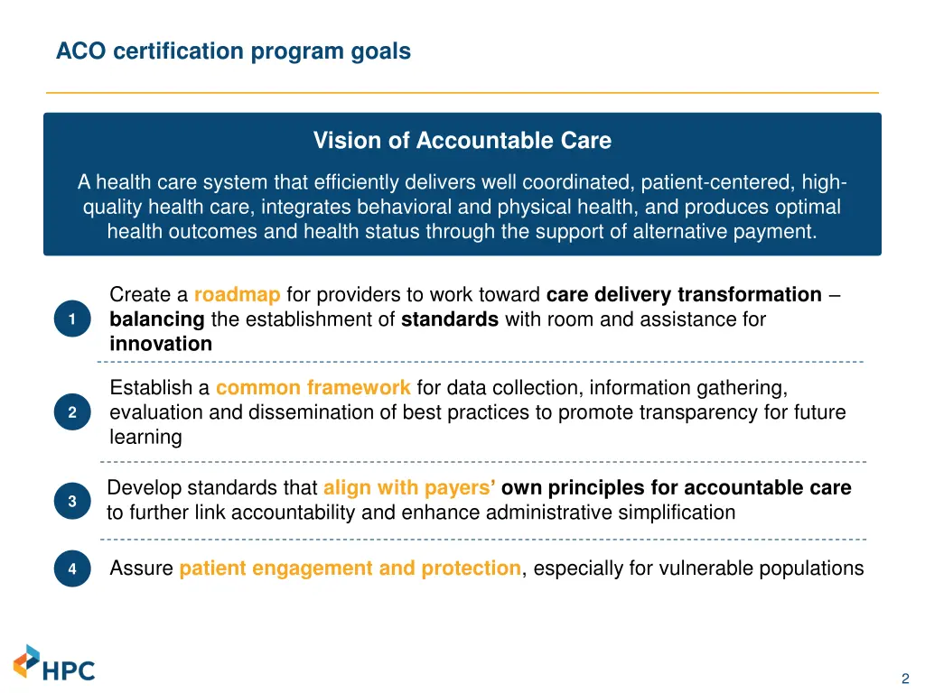 aco certification program goals