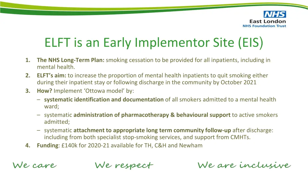 elft is an early implementor site eis
