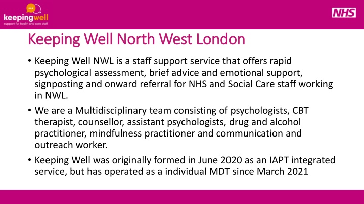 keeping well north west london keeping well north