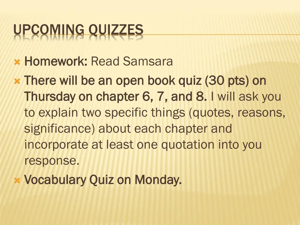 upcoming quizzes