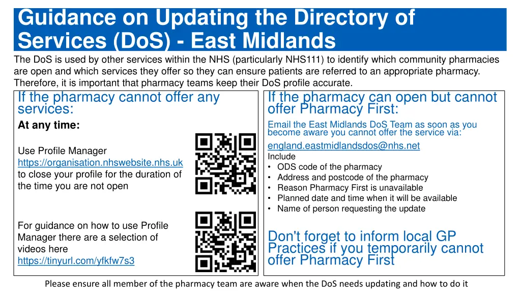 guidance on updating the directory of services