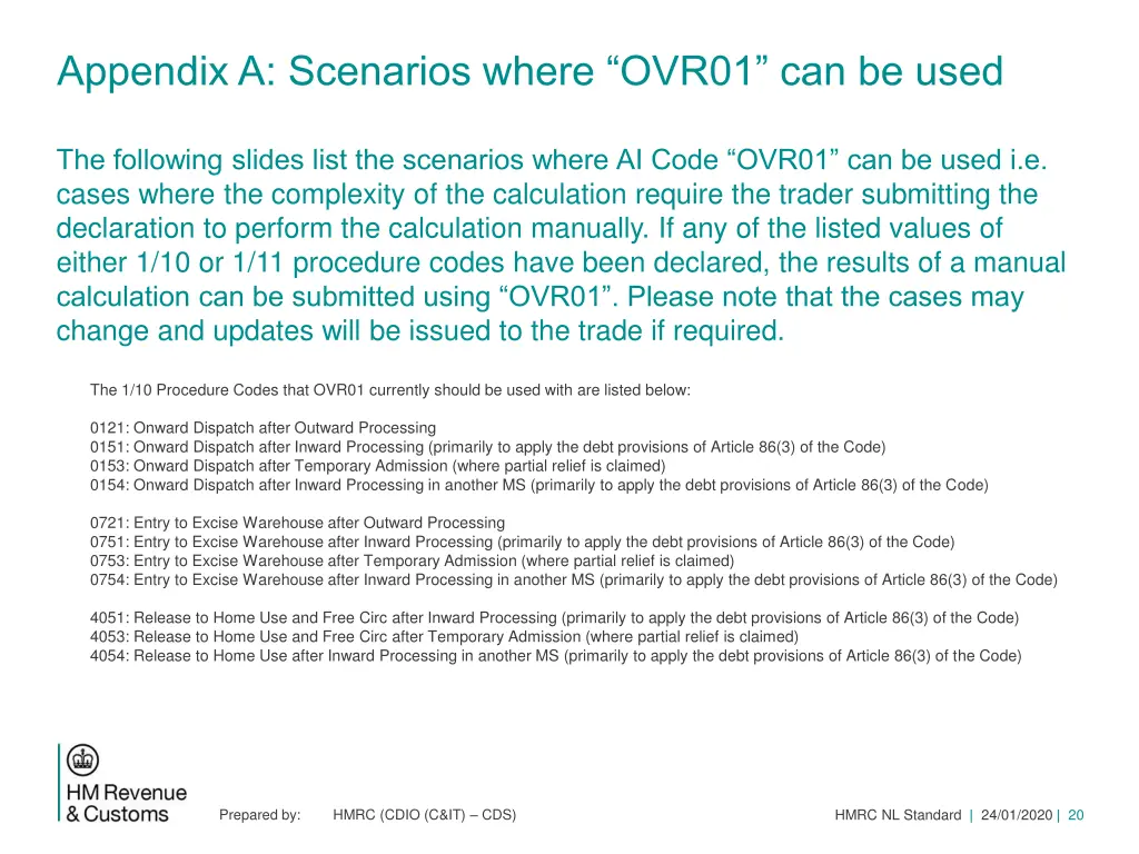 appendix a scenarios where ovr01 can be used