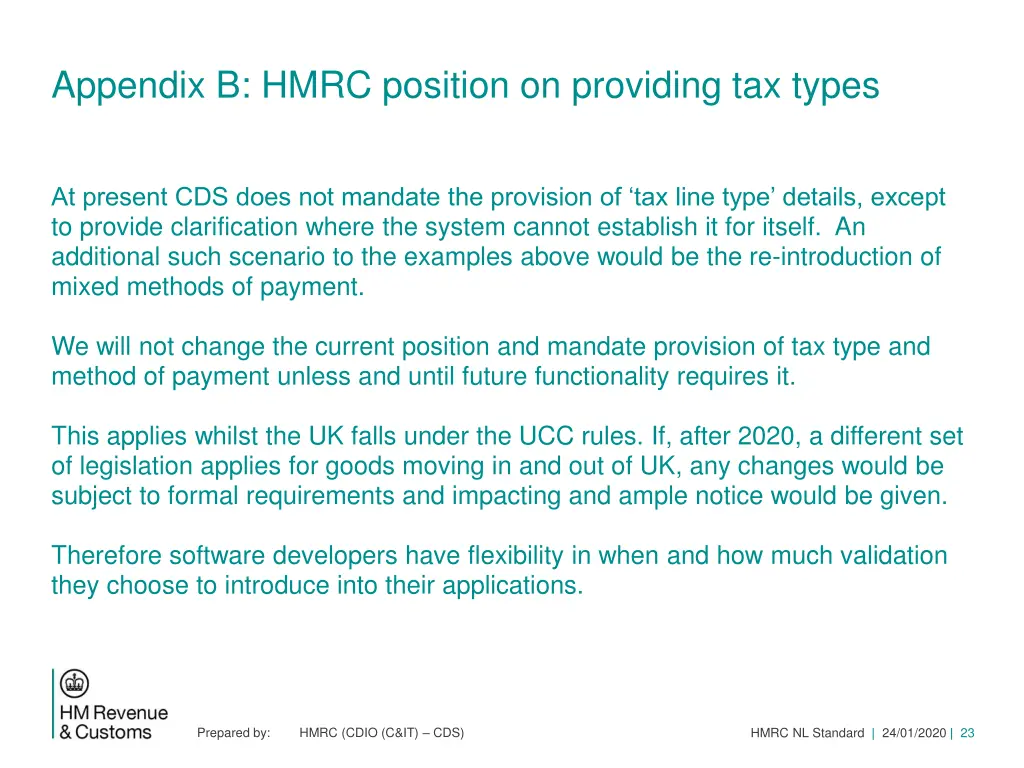appendix b hmrc position on providing tax types