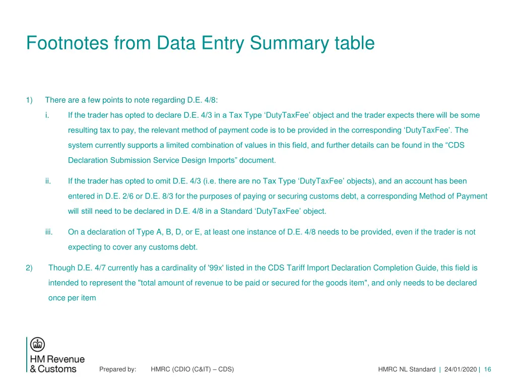 footnotes from data entry summary table
