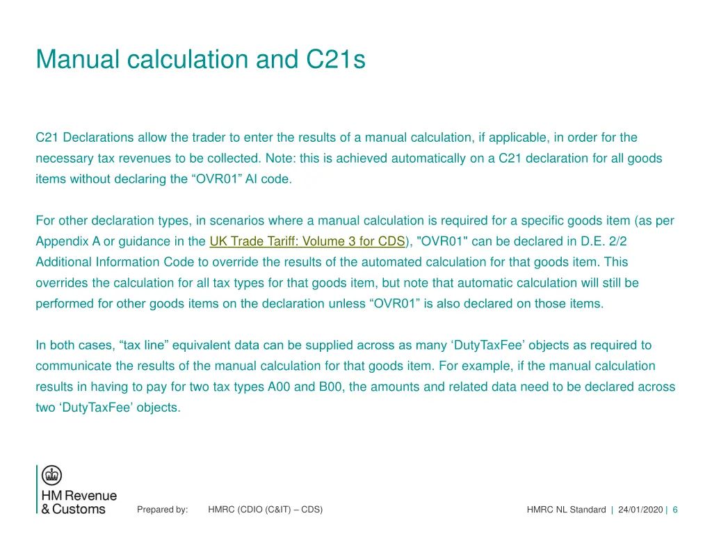 manual calculation and c21s