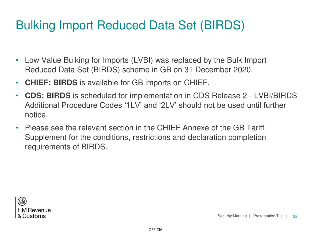 bulking import reduced data set birds