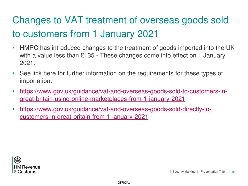 changes to vat treatment of overseas goods sold
