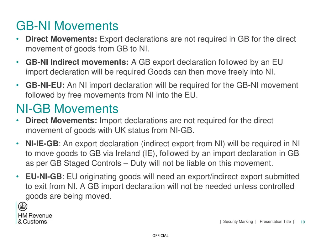 gb ni movements direct movements export