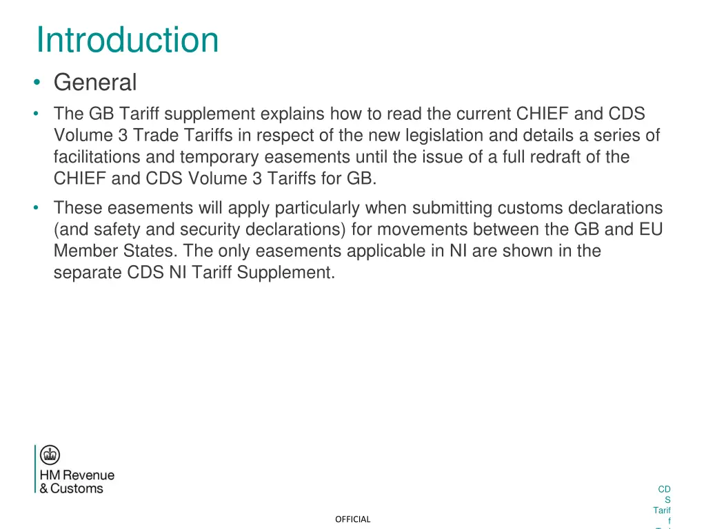 introduction general the gb tariff supplement