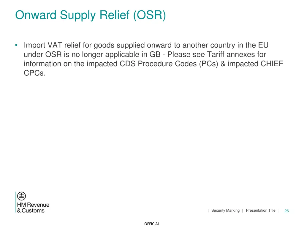 onward supply relief osr