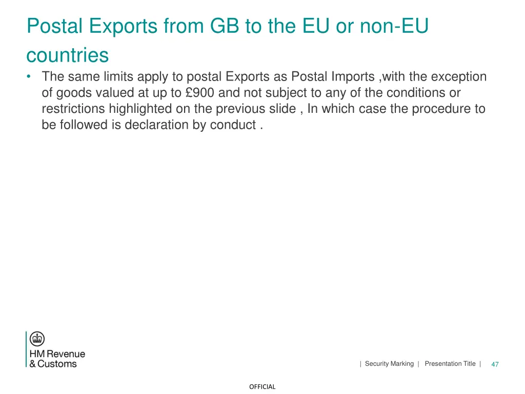 postal exports from