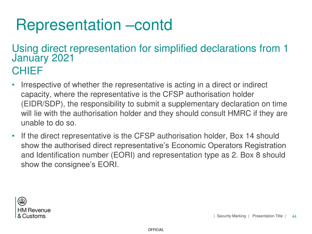representation contd