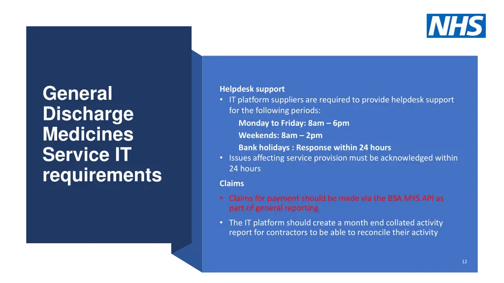 general discharge medicines service