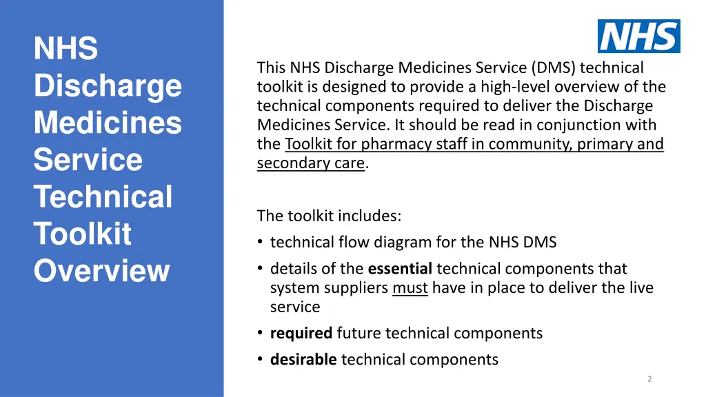nhs discharge medicines service technical toolkit