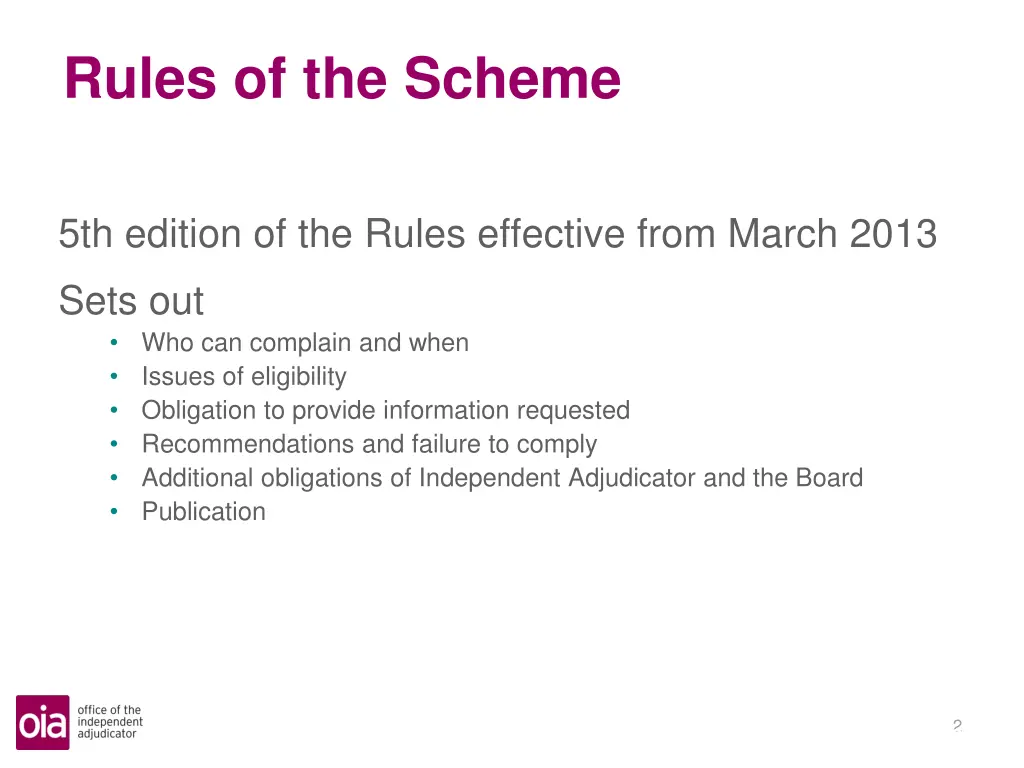 rules of the scheme