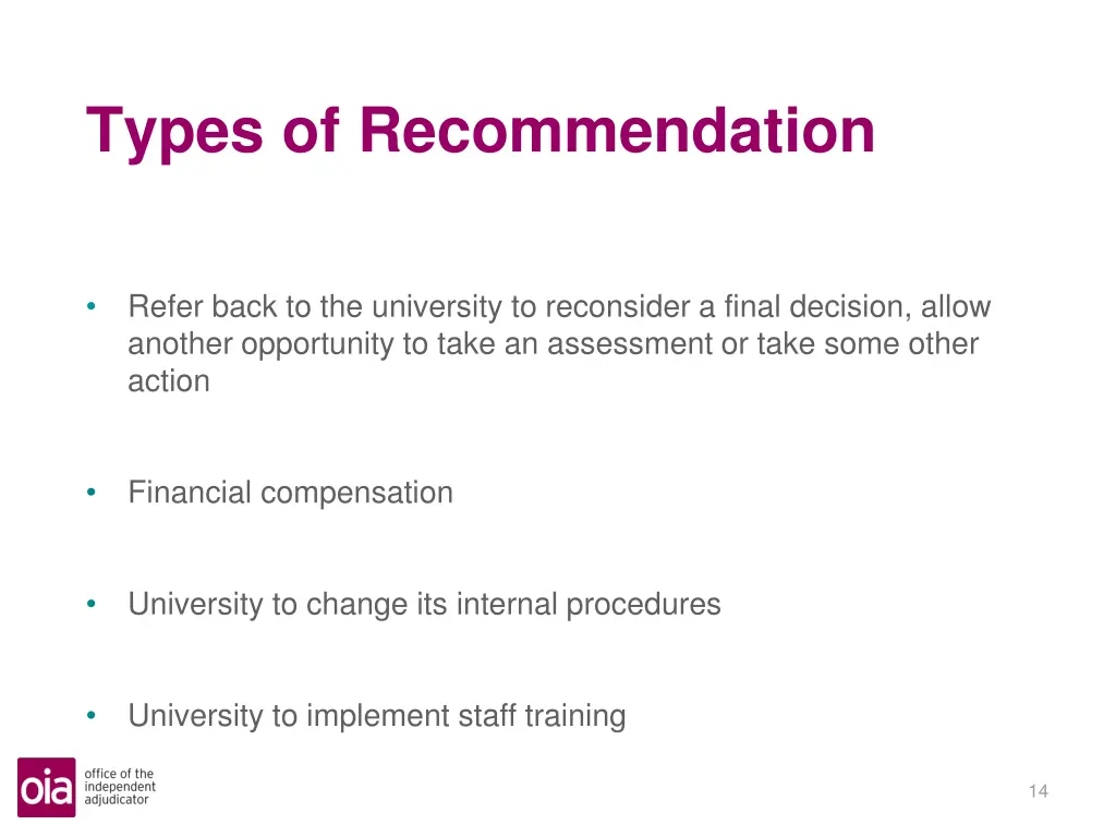 types of recommendation