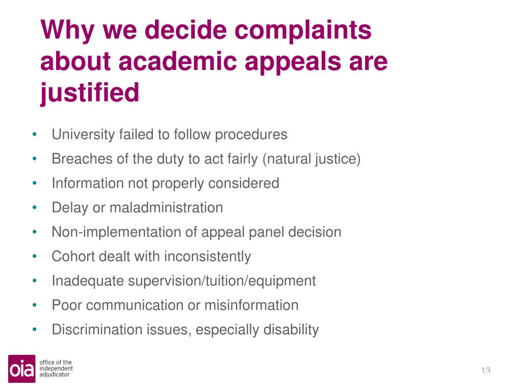 why we decide complaints about academic appeals