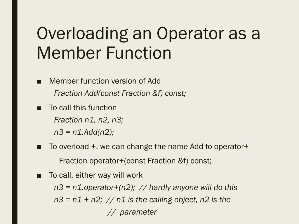 overloading an operator as a member function