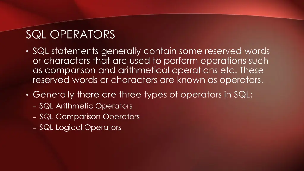 sql operators