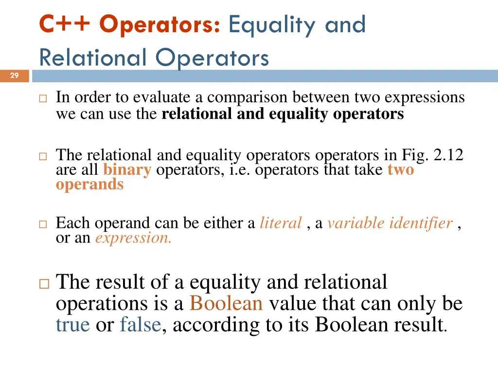 c operators equality and relational operators 1
