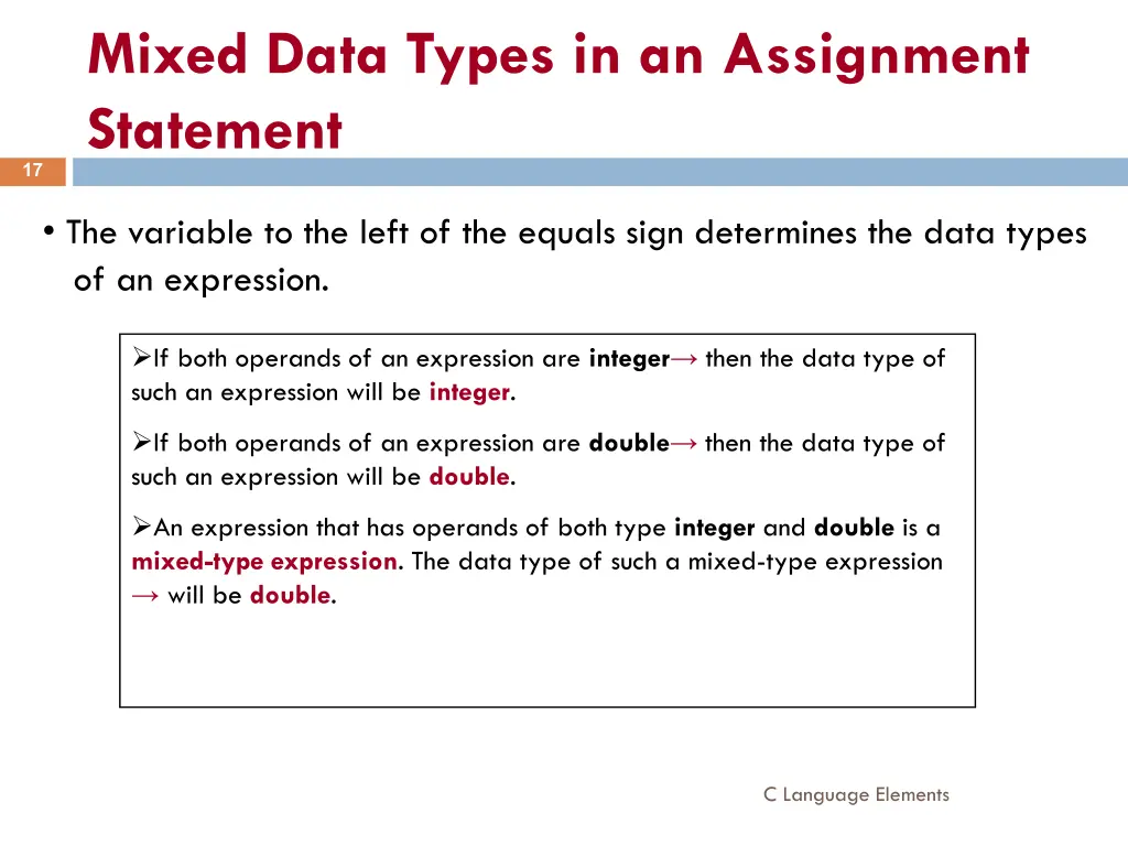 mixed data types in an assignment statement