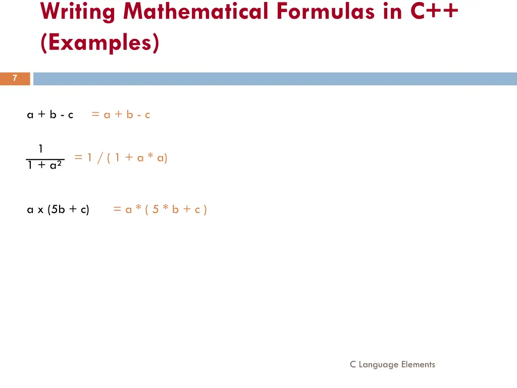 writing mathematical formulas in c examples
