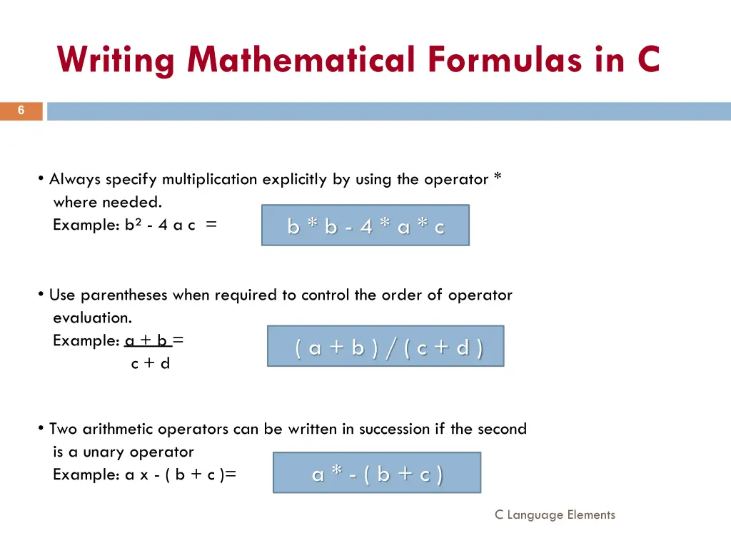 writing mathematical formulas in c