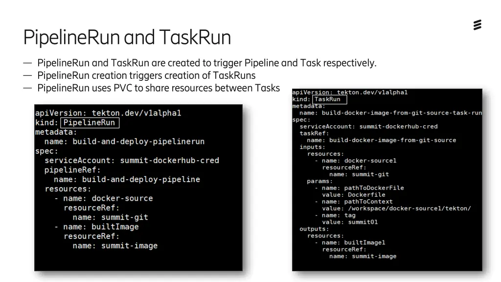 pipelinerun and taskrun