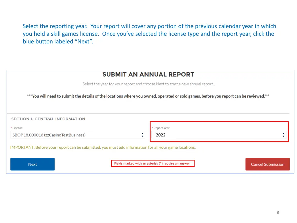 select the reporting year your report will cover
