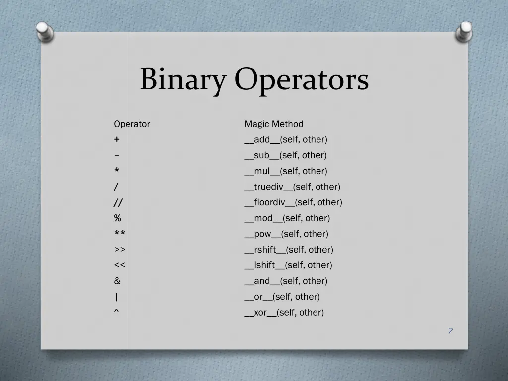 binary operators